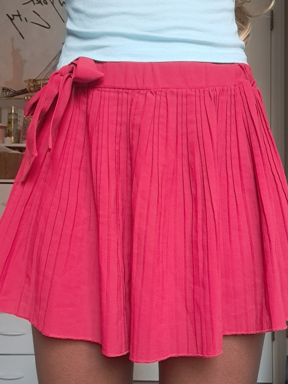 Women’s Pleated Tie-Waist Skirt in Bright Pink